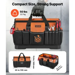 VEVOR Tool Bag, 19.1 Inch, 33-Pocket Portable Large Tool Box Organizer Storage, Toolbox with Water-Resistant Base, Zipper, Adjustable Shoulder Strap Toolbag, for Men Women Dad Husband Fathers Day
