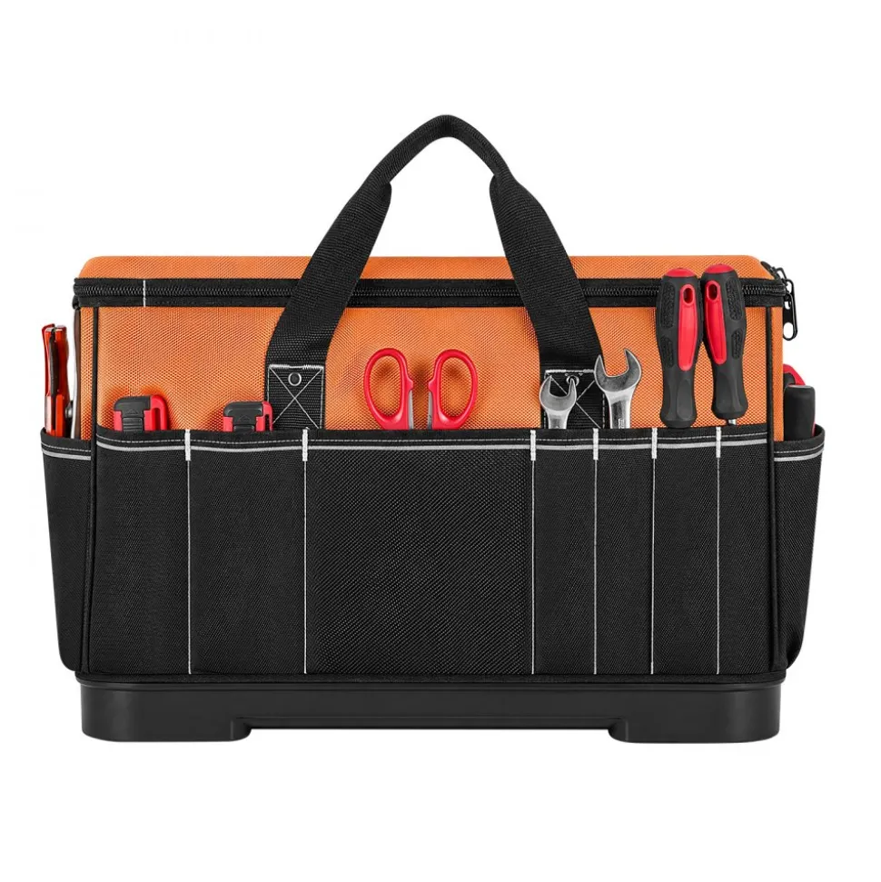 VEVOR Tool Bag, 19.1 Inch, 33-Pocket Portable Large Tool Box Organizer Storage, Toolbox with Water-Resistant Base, Zipper, Adjustable Shoulder Strap Toolbag, for Men Women Dad Husband Fathers Day