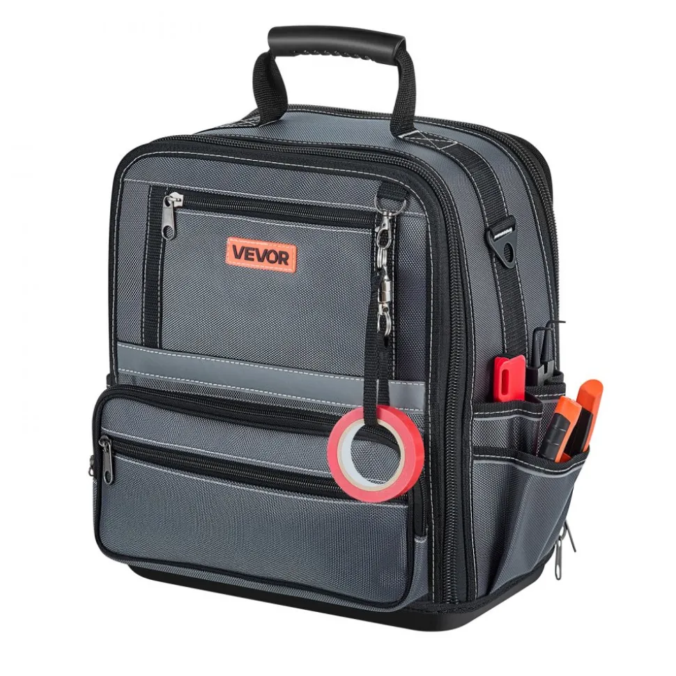 VEVOR Tool Bag, 13.2 Inch, 34-Pocket Portable Large Tool Box Organizer Storage, Carry Toolbox with Hard Plastic Base, Large Zipper, Adjustable Shoulder Strap, for Men Women Dad Husband Fathers Day