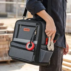 VEVOR Tool Bag, 13.2 Inch, 34-Pocket Portable Large Tool Box Organizer Storage, Carry Toolbox with Hard Plastic Base, Large Zipper, Adjustable Shoulder Strap, for Men Women Dad Husband Fathers Day