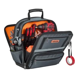 VEVOR Tool Bag, 13.2 Inch, 34-Pocket Portable Large Tool Box Organizer Storage, Carry Toolbox with Hard Plastic Base, Large Zipper, Adjustable Shoulder Strap, for Men Women Dad Husband Fathers Day