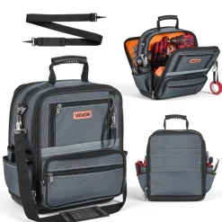 VEVOR Tool Bag, 13.2 Inch, 34-Pocket Portable Large Tool Box Organizer Storage, Carry Toolbox with Hard Plastic Base, Large Zipper, Adjustable Shoulder Strap, for Men Women Dad Husband Fathers Day
