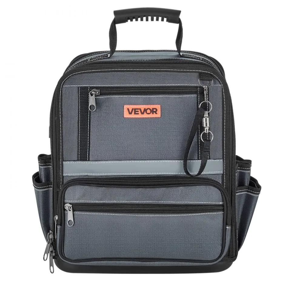 VEVOR Tool Bag, 13.2 Inch, 34-Pocket Portable Large Tool Box Organizer Storage, Carry Toolbox with Hard Plastic Base, Large Zipper, Adjustable Shoulder Strap, for Men Women Dad Husband Fathers Day