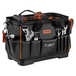 VEVOR Tool Bag, 16.1 Inch, 33-Pocket Portable Large Tool Box Organizer Storage, Toolbox with Water-Resistant Base, Zipper, Adjustable Shoulder Strap Toolbag, for Men Women Dad Husband Fathers Day