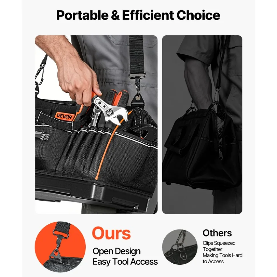 VEVOR Tool Bag, 16.1 Inch, 33-Pocket Portable Large Tool Box Organizer Storage, Toolbox with Water-Resistant Base, Zipper, Adjustable Shoulder Strap Toolbag, for Men Women Dad Husband Fathers Day