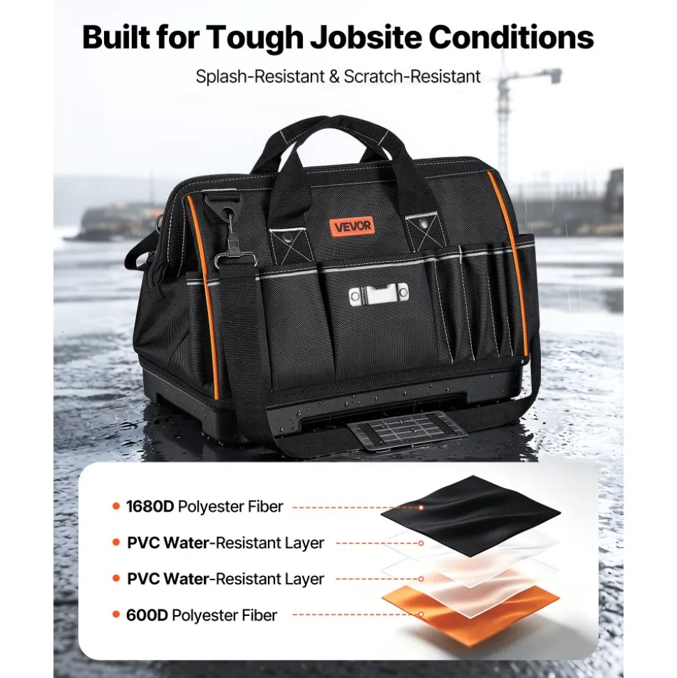 VEVOR Tool Bag, 16.1 Inch, 33-Pocket Portable Large Tool Box Organizer Storage, Toolbox with Water-Resistant Base, Zipper, Adjustable Shoulder Strap Toolbag, for Men Women Dad Husband Fathers Day