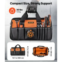 VEVOR Tool Bag, 15.7 Inch, 33-Pocket Portable Tool Box Organizer Storage, Toolbox with Soft Handle, Large Zipper, Adjustable Shoulder Strap, Carrying Toolbag, for Men Women Dad Husband Fathers Day