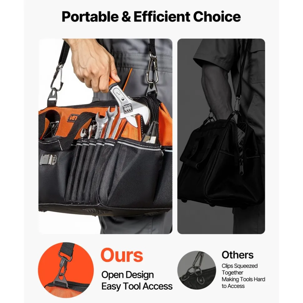 VEVOR Tool Bag, 15.7 Inch, 33-Pocket Portable Tool Box Organizer Storage, Toolbox with Soft Handle, Large Zipper, Adjustable Shoulder Strap, Carrying Toolbag, for Men Women Dad Husband Fathers Day