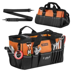 VEVOR Tool Bag, 15.7 Inch, 33-Pocket Portable Tool Box Organizer Storage, Toolbox with Soft Handle, Large Zipper, Adjustable Shoulder Strap, Carrying Toolbag, for Men Women Dad Husband Fathers Day