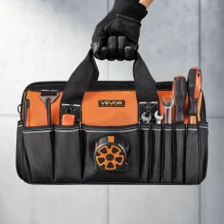 VEVOR Tool Bag, 15.7 Inch, 33-Pocket Portable Tool Box Organizer Storage, Toolbox with Soft Handle, Large Zipper, Adjustable Shoulder Strap, Carrying Toolbag, for Men Women Dad Husband Fathers Day