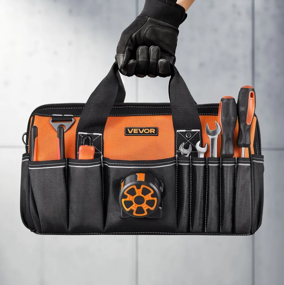 VEVOR Tool Bag, 15.7 Inch, 33-Pocket Portable Tool Box Organizer Storage, Toolbox with Soft Handle, Large Zipper, Adjustable Shoulder Strap, Carrying Toolbag, for Men Women Dad Husband Fathers Day