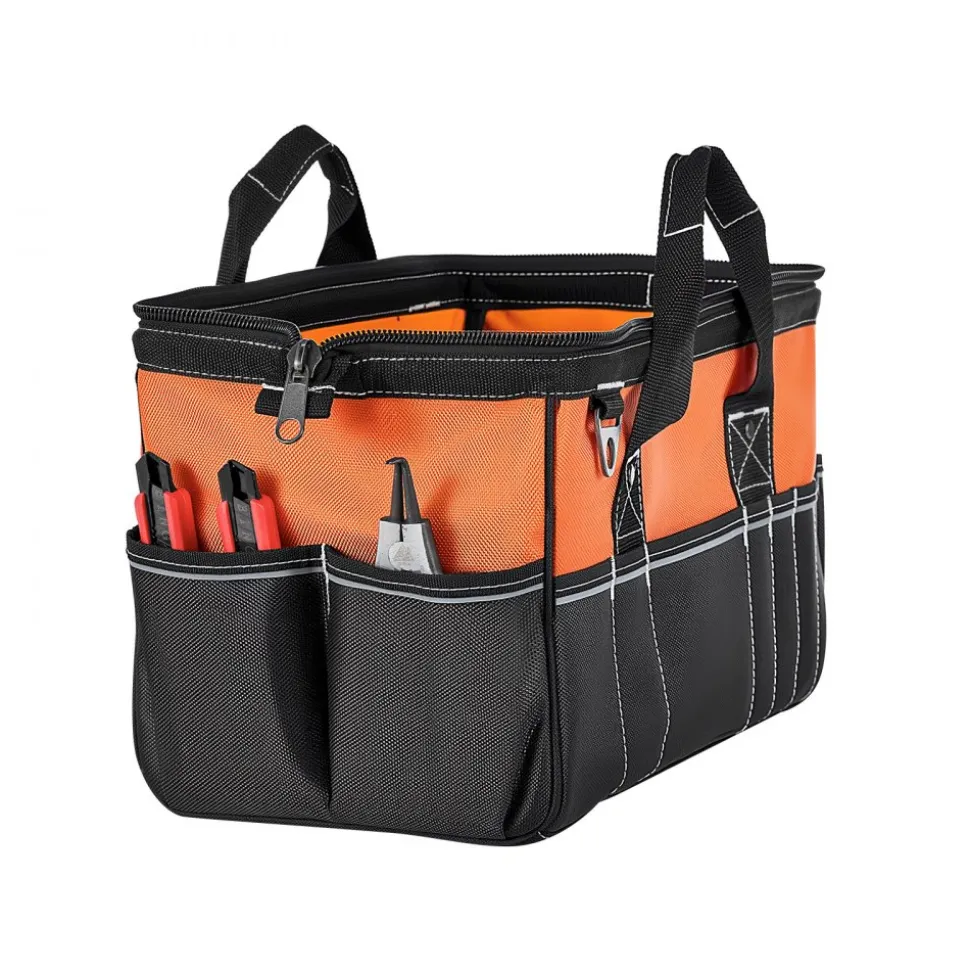 VEVOR Tool Bag, 15.7 Inch, 33-Pocket Portable Tool Box Organizer Storage, Toolbox with Soft Handle, Large Zipper, Adjustable Shoulder Strap, Carrying Toolbag, for Men Women Dad Husband Fathers Day