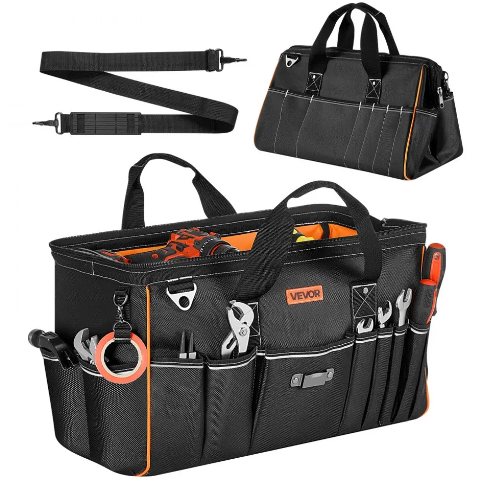 VEVOR Tool Bag, 20 Inch, 33-Pocket Portable Large Tool Box Organizer Storage, Toolbox with Big Zipper, Adjustable Shoulder Strap, Water-Resistant Carry Toolbag, for Men Women Dad Husband Fathers Day