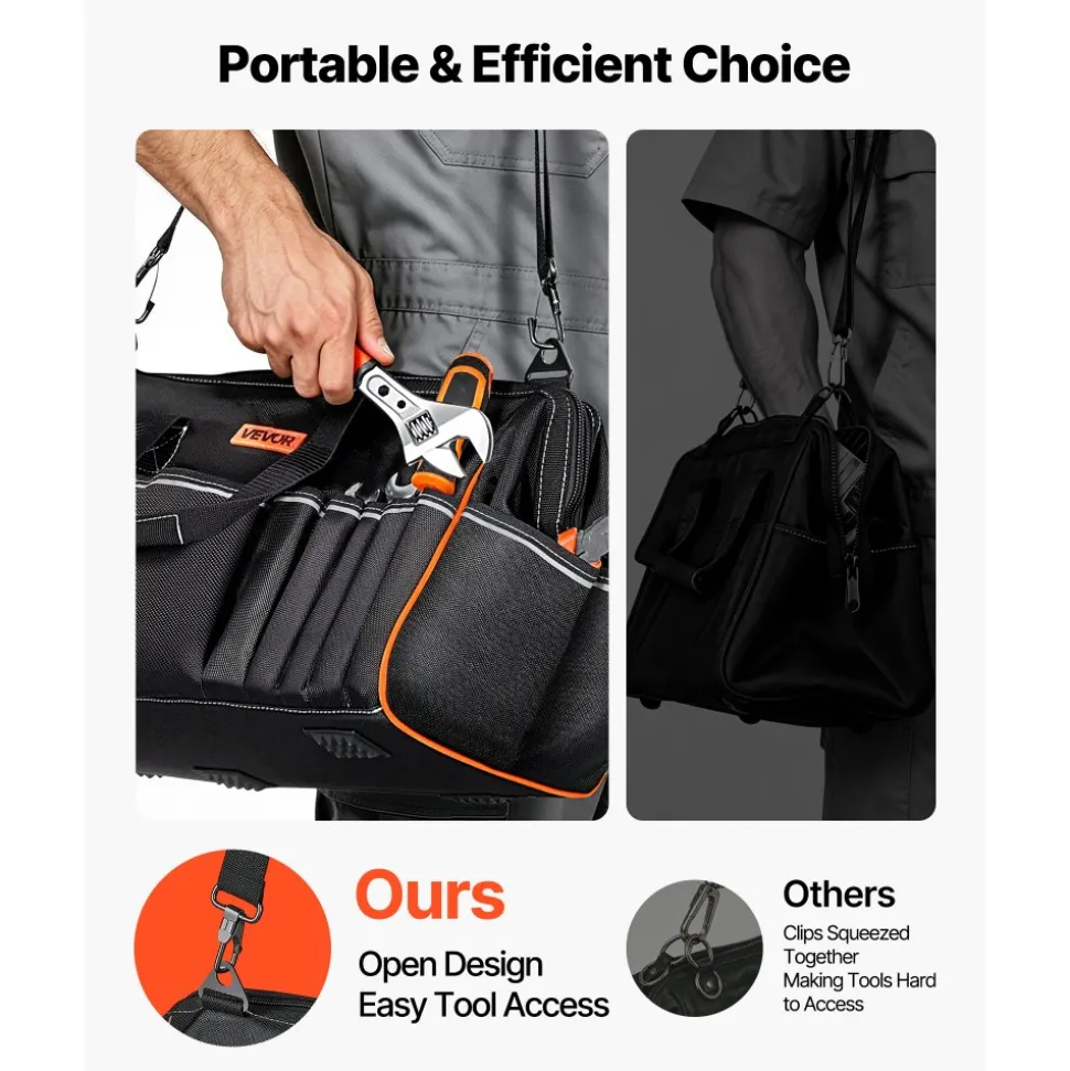 VEVOR Tool Bag, 20 Inch, 33-Pocket Portable Large Tool Box Organizer Storage, Toolbox with Big Zipper, Adjustable Shoulder Strap, Water-Resistant Carry Toolbag, for Men Women Dad Husband Fathers Day