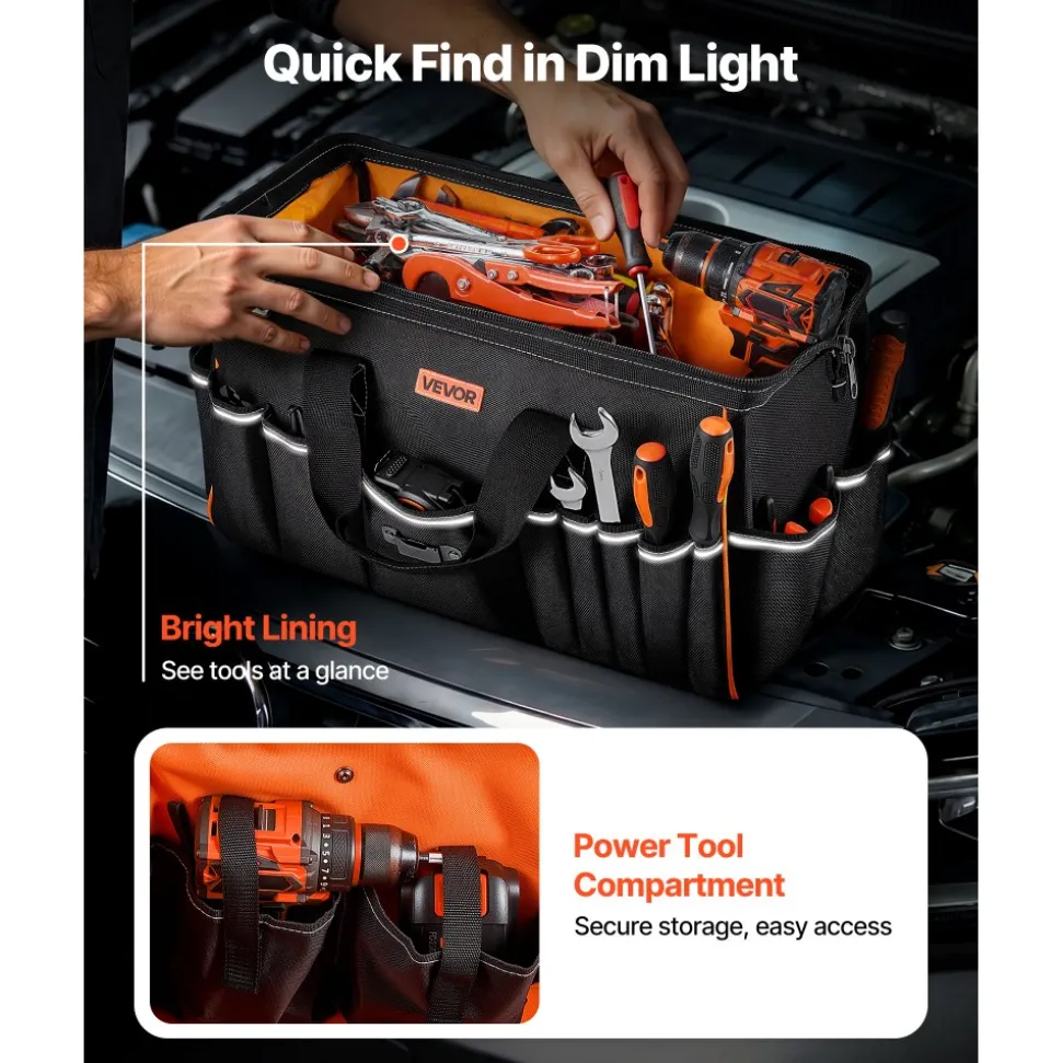 VEVOR Tool Bag, 20 Inch, 33-Pocket Portable Large Tool Box Organizer Storage, Toolbox with Big Zipper, Adjustable Shoulder Strap, Water-Resistant Carry Toolbag, for Men Women Dad Husband Fathers Day
