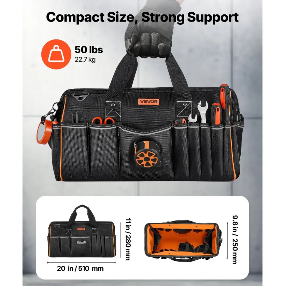 VEVOR Tool Bag, 20 Inch, 33-Pocket Portable Large Tool Box Organizer Storage, Toolbox with Big Zipper, Adjustable Shoulder Strap, Water-Resistant Carry Toolbag, for Men Women Dad Husband Fathers Day