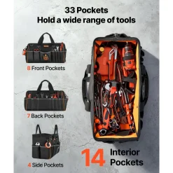VEVOR Tool Bag, 20 Inch, 33-Pocket Portable Large Tool Box Organizer Storage, Toolbox with Big Zipper, Adjustable Shoulder Strap, Water-Resistant Carry Toolbag, for Men Women Dad Husband Fathers Day
