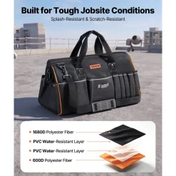 VEVOR Tool Bag, 20 Inch, 33-Pocket Portable Large Tool Box Organizer Storage, Toolbox with Big Zipper, Adjustable Shoulder Strap, Water-Resistant Carry Toolbag, for Men Women Dad Husband Fathers Day