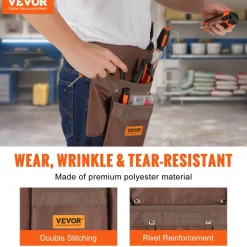 VEVOR Tool Belt, Adjusts from 29 Inches to 54 Inches, Polyester Heavy Duty Tool Pouch Bag, Detachable Tool Bag for Electrician, Carpenter, Handyman, Woodworker, Construction, Framer, Brown