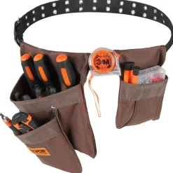 VEVOR Tool Belt, Adjusts from 29 Inches to 54 Inches, Polyester Heavy Duty Tool Pouch Bag, Detachable Tool Bag for Electrician, Carpenter, Handyman, Woodworker, Construction, Framer, Brown