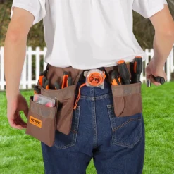 VEVOR Tool Belt, Adjusts from 29 Inches to 54 Inches, Polyester Heavy Duty Tool Pouch Bag, Detachable Tool Bag for Electrician, Carpenter, Handyman, Woodworker, Construction, Framer, Brown