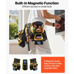 VEVOR Tool Belt, Magnetic Tool Pouch for Men, 28 Pockets Heavy Duty Adjustable Utility Belt Detachable Work Bag for Electrician, Carpenter, Construction, Work Apron Organizer, Waist Adjust 31 to 48in