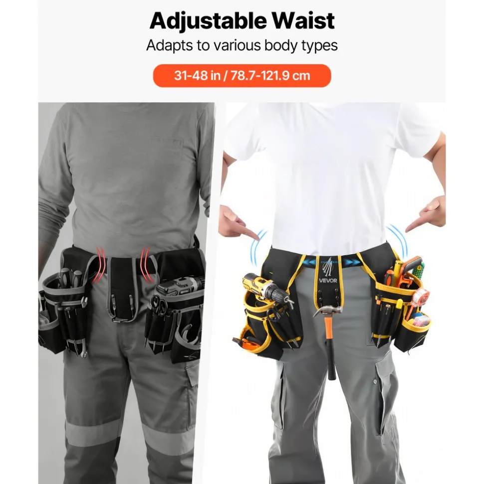 VEVOR Tool Belt, Magnetic Tool Pouch for Men, 28 Pockets Heavy Duty Adjustable Utility Belt Detachable Work Bag for Electrician, Carpenter, Construction, Work Apron Organizer, Waist Adjust 31 to 48in