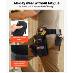 VEVOR Tool Belt, 18 Pockets Professional Tool Pouch for Men, Heavy Duty Adjustable Utility Belt Detachable Work Bag for Electrician, Carpenter, Construction, Work Apron Organizer, Adjusts 31in to 51in