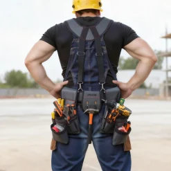 VEVOR Tool Belt, 22 Pockets Tool Pouch with Suspenders for Men, Heavy Duty Adjustable Utility Belt Bag Suspenders for Electrician, Carpenter, Construction, Work Apron Organizer Waist Adjust 32 to 68in