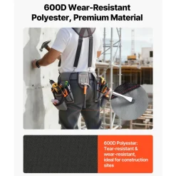 VEVOR Tool Belt, 22 Pockets Tool Pouch with Suspenders for Men, Heavy Duty Adjustable Utility Belt Bag Suspenders for Electrician, Carpenter, Construction, Work Apron Organizer Waist Adjust 32 to 68in