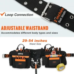 VEVOR Tool Belt with Suspenders, 29 Pockets, 29-54 inches Adjustable Waist Size, Tool Belts for Men, 600D Polyester Heavy Duty Carpenter Tool Pouch for Carpenters, Electricians, and Gardening, Black