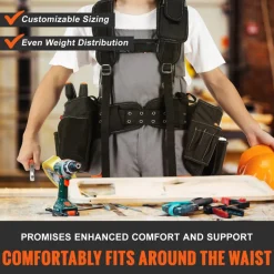 VEVOR Tool Belt with Suspenders, 29 Pockets, 29-54 inches Adjustable Waist Size, Tool Belts for Men, 600D Polyester Heavy Duty Carpenter Tool Pouch for Carpenters, Electricians, and Gardening, Black