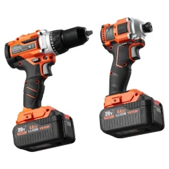 VEVOR Tool Combo Kit, 20V Max Cordless 2-Tool Combo Kit, with 1/2 in Impact Drill, 1/4 in Impact Driver, Compact Cordless Power Tool Combo Kit with 4.0 Ah Batteries, Screws, Charger, and Cloth Bag