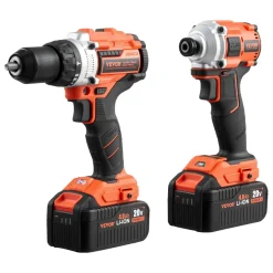 VEVOR Tool Combo Kit, 20V Max Cordless 2-Tool Combo Kit, with 1/2 in Impact Drill, 1/4 in Impact Driver, Compact Cordless Power Tool Combo Kit with 4.0 Ah Batteries, Screws, Charger, and Cloth Bag