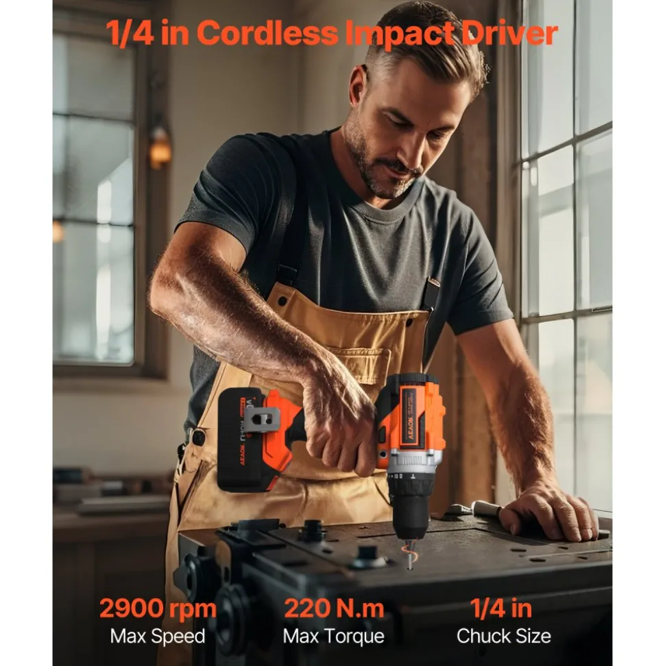 VEVOR Tool Combo Kit, 20V Max Cordless 2-Tool Combo Kit, with 1/2 in Impact Drill, 1/4 in Impact Driver, Compact Cordless Power Tool Combo Kit with 4.0 Ah Batteries, Screws, Charger, and Cloth Bag