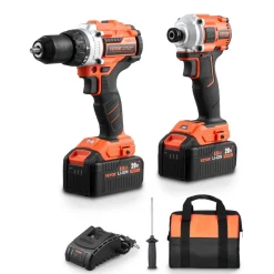VEVOR Tool Combo Kit, 20V Max Cordless 2-Tool Combo Kit, with 1/2 in Impact Drill, 1/4 in Impact Driver, Compact Cordless Power Tool Combo Kit with 4.0 Ah Batteries, Screws, Charger, and Cloth Bag