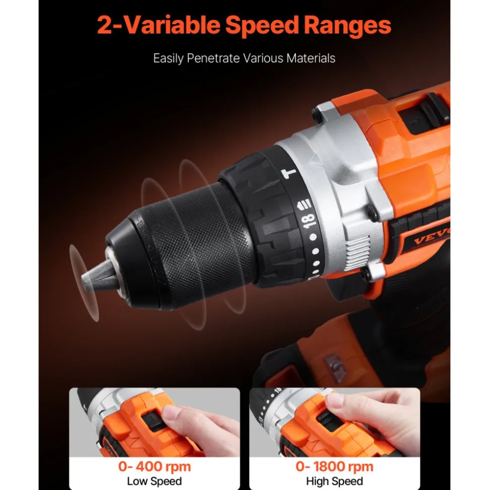 VEVOR Tool Combo Kit, 20V Max Cordless 2-Tool Combo Kit, with 1/2 in Impact Drill, 1/4 in Impact Driver, Compact Cordless Power Tool Combo Kit with 4.0 Ah Batteries, Screws, Charger, and Cloth Bag