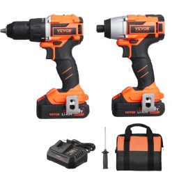 VEVOR Tool Combo Kit, 20V Max Cordless 2-Tool Combo Kit, with 1/2 in Impact Drill, 1/4 in Impact Driver, Compact Cordless Power Tool Combo Kit with 4.0 Ah Batteries, Screws, Charger, and Cloth Bag