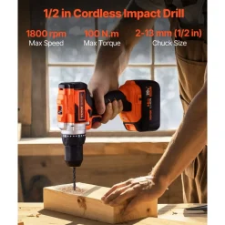 VEVOR Tool Combo Kit, 20V Max Cordless 2-Tool Combo Kit, with 1/2 in Impact Drill, 1/4 in Impact Driver, Compact Cordless Power Tool Combo Kit with 4.0 Ah Batteries, Screws, Charger, and Cloth Bag