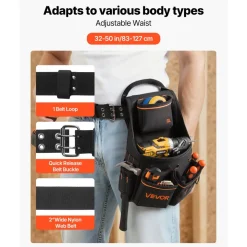 VEVOR Tool Pouch with Belt, 14 Pockets Professional Tool Belt Pouch for Men, Heavy Duty Detachable Adjustable Utility Work Bag for Electrician, Carpenter, Construction, Adjusts Waist 32 to 50 Inches