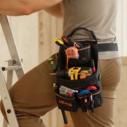 VEVOR Tool Pouch with Belt, 14 Pockets Professional Tool Belt Pouch for Men, Heavy Duty Detachable Adjustable Utility Work Bag for Electrician, Carpenter, Construction, Adjusts Waist 32 to 50 Inches