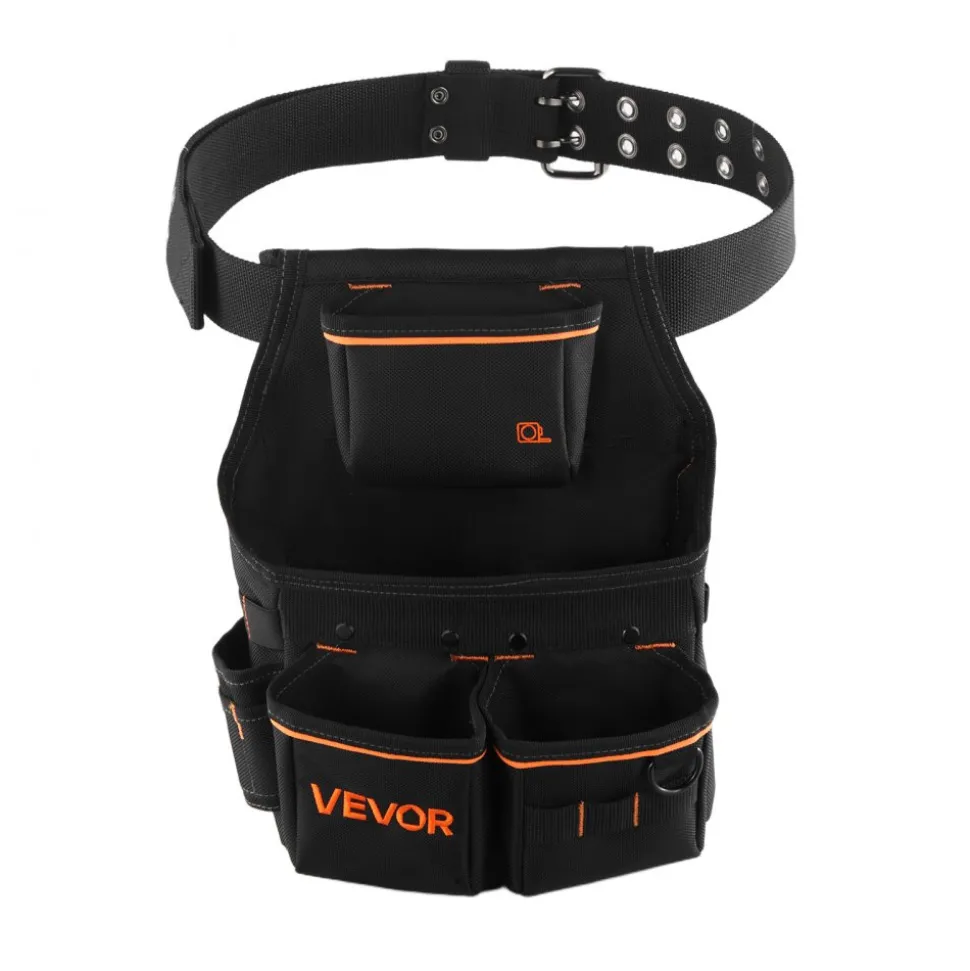 VEVOR Tool Pouch with Belt, 14 Pockets Professional Tool Belt Pouch for Men, Heavy Duty Detachable Adjustable Utility Work Bag for Electrician, Carpenter, Construction, Adjusts Waist 32 to 50 Inches