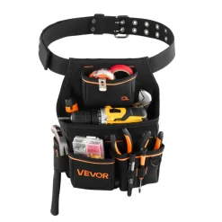 VEVOR Tool Pouch with Belt, 14 Pockets Professional Tool Belt Pouch for Men, Heavy Duty Detachable Adjustable Utility Work Bag for Electrician, Carpenter, Construction, Adjusts Waist 32 to 50 Inches