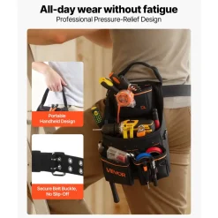 VEVOR Tool Pouch with Belt, 14 Pockets Professional Tool Belt Pouch for Men, Heavy Duty Detachable Adjustable Utility Work Bag for Electrician, Carpenter, Construction, Adjusts Waist 32 to 50 Inches