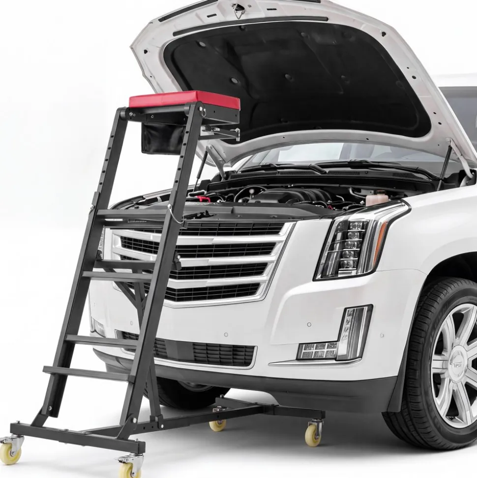 VEVOR Top Automotive Creeper 48"-64" Adjustable with Folding Mechanical Arm, Foldable High Top Engine Creeper, 400LBS Heavy-Duty Support, Stable I-Shaped Base, 4-Wheel Smooth Rolling for Auto Repair