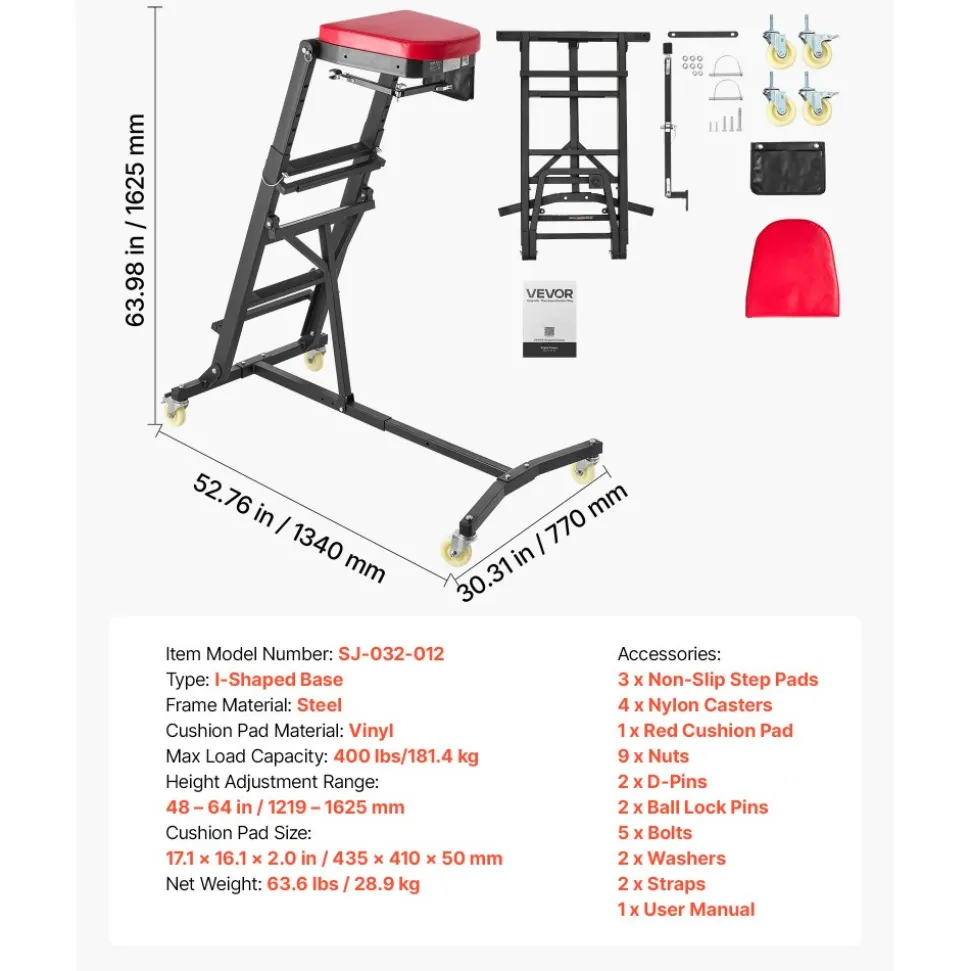VEVOR Top Automotive Creeper 48"-64" Adjustable with Folding Mechanical Arm, Foldable High Top Engine Creeper, 400LBS Heavy-Duty Support, Stable I-Shaped Base, 4-Wheel Smooth Rolling for Auto Repair