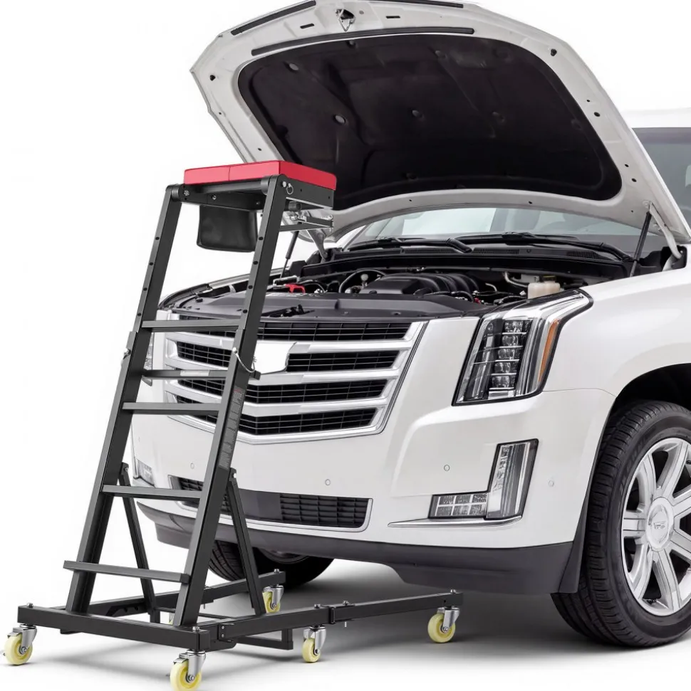 VEVOR Top Automotive Creeper 48"-76" Adjustable with Folding Mechanical Arm, Foldable High Top Engine Creeper, 400LBS Heavy-Duty Support, Stable H-Shaped Base, 6-Wheel Smooth Rolling for Auto Repair