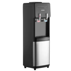 VEVOR Top Loading Water Cooler Dispenser, Hot and Cold Water Dispenser for 3 or 5 Gallons Bottles, Sturdy Stainless Steel and Child Security Lock, Ideal for Homes, Kitchens, Offices, Dorms, Black