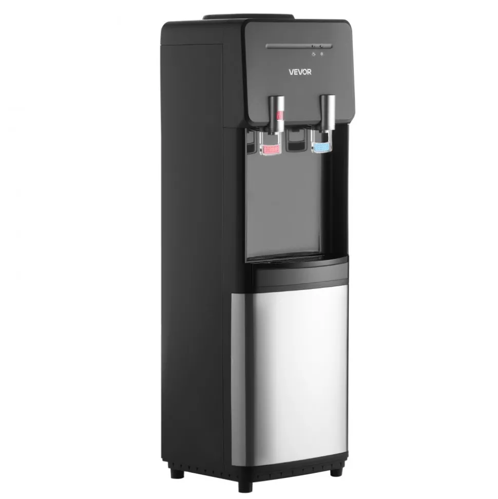 VEVOR Top Loading Water Cooler Dispenser, Hot and Cold Water Dispenser for 3 or 5 Gallons Bottles, Sturdy Stainless Steel and Child Security Lock, Ideal for Homes, Kitchens, Offices, Dorms, Black