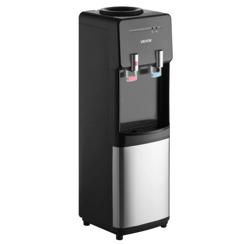 VEVOR Top Loading Water Cooler Dispenser, Hot and Cold Water Dispenser for 3 or 5 Gallons Bottles, Sturdy Stainless Steel and Child Security Lock, Ideal for Homes, Kitchens, Offices, Dorms, Black